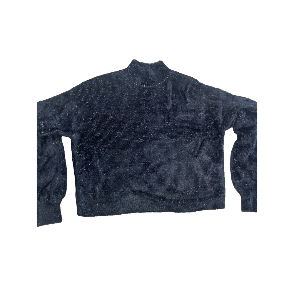 Wild Fable XS Black Fuzzy Sparkle Mock Neck Sweater Soft Cozy Cable Sleeve